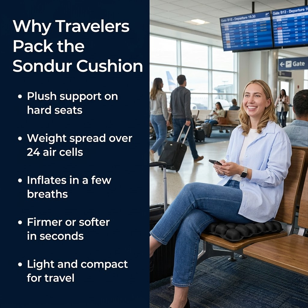 Traveler sitting on the Sondur cushion