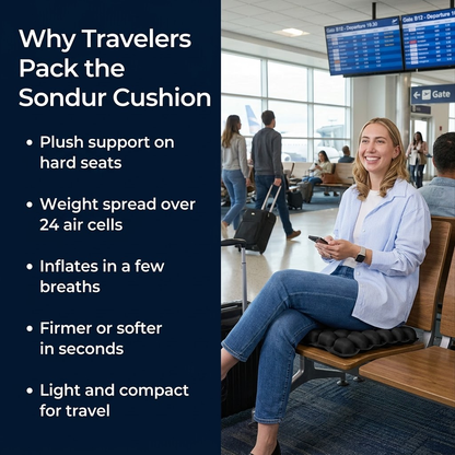 Traveler sitting on the Sondur cushion