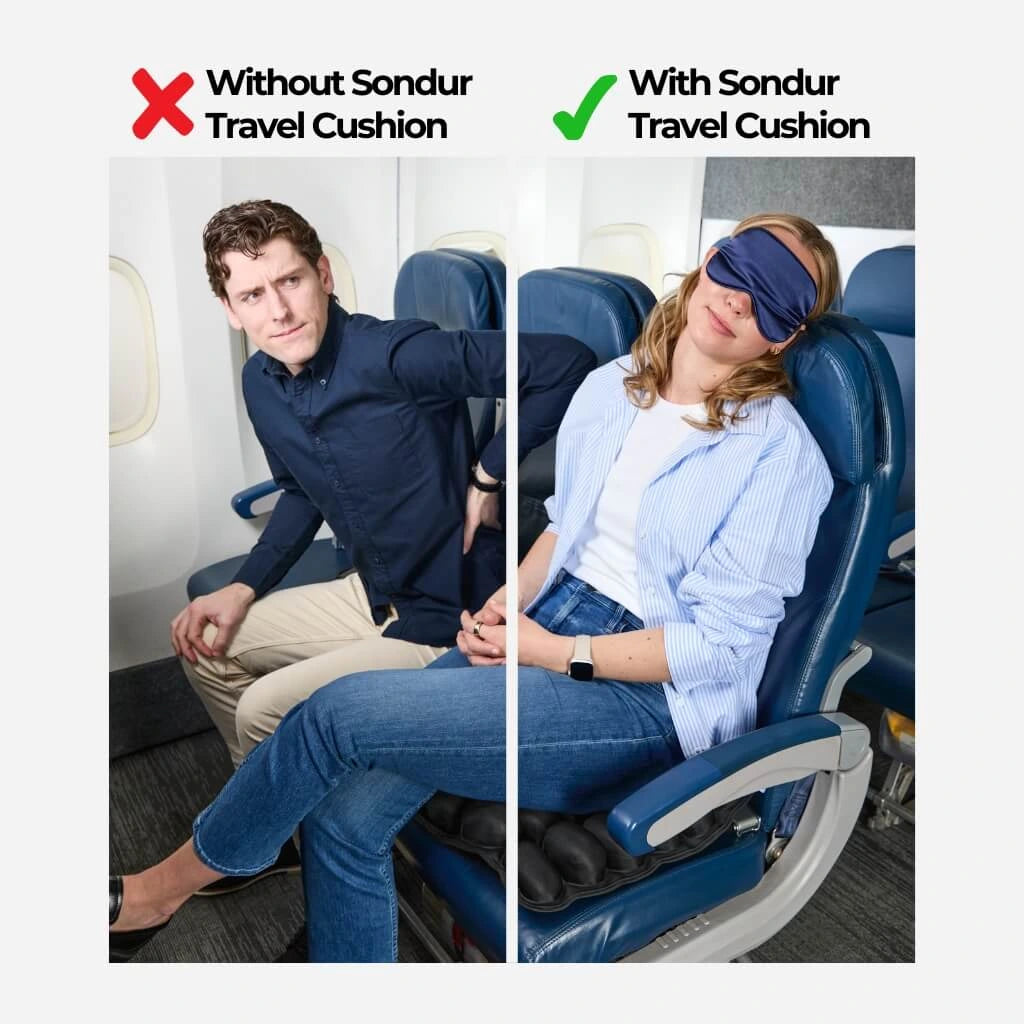Sitting without and with the Sondur travel cushion